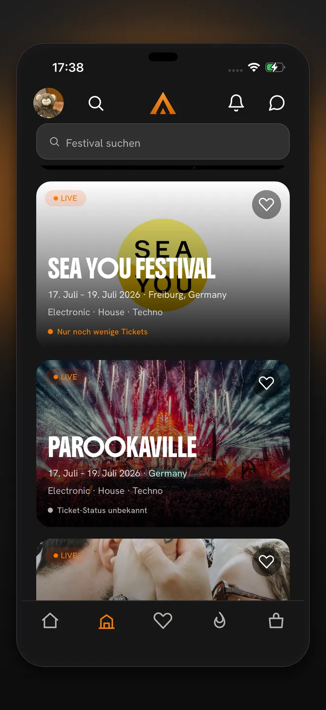 Basscamp auf dem iPhone: Festival-Übersicht mit Sea You Festival und Parookaville